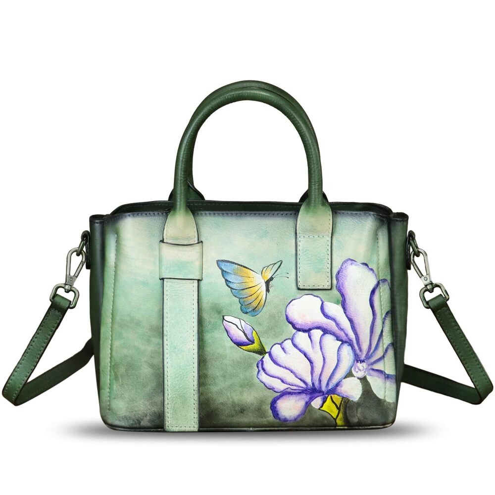 2760 Leather Satchel Hand Painted Leather Handbag Top Handle Bags Handmade
